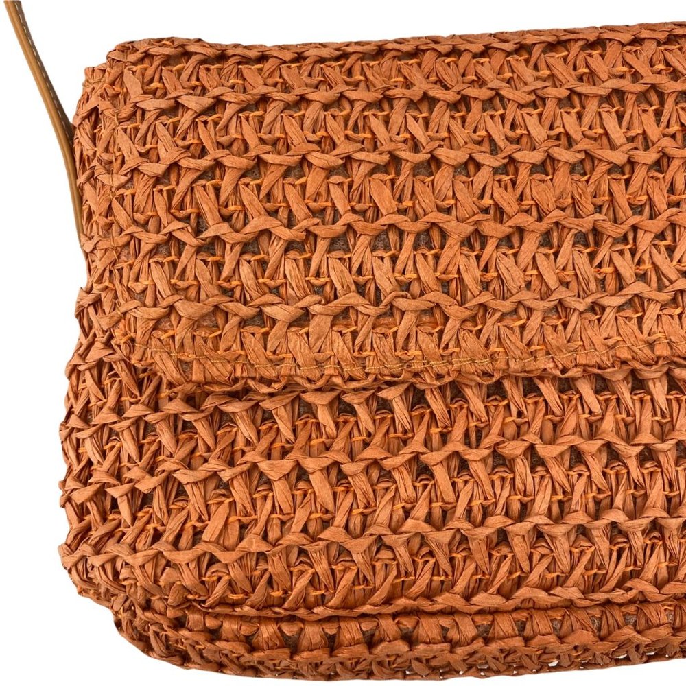 Universal Thread Orange & Tan Straw Flap Magnetic Closure Crossbody Bag - Picture 5 of 6